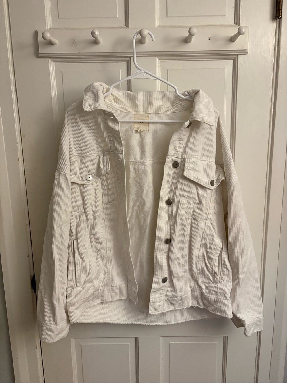 White Corduroy Button-Front Jacket - Women's